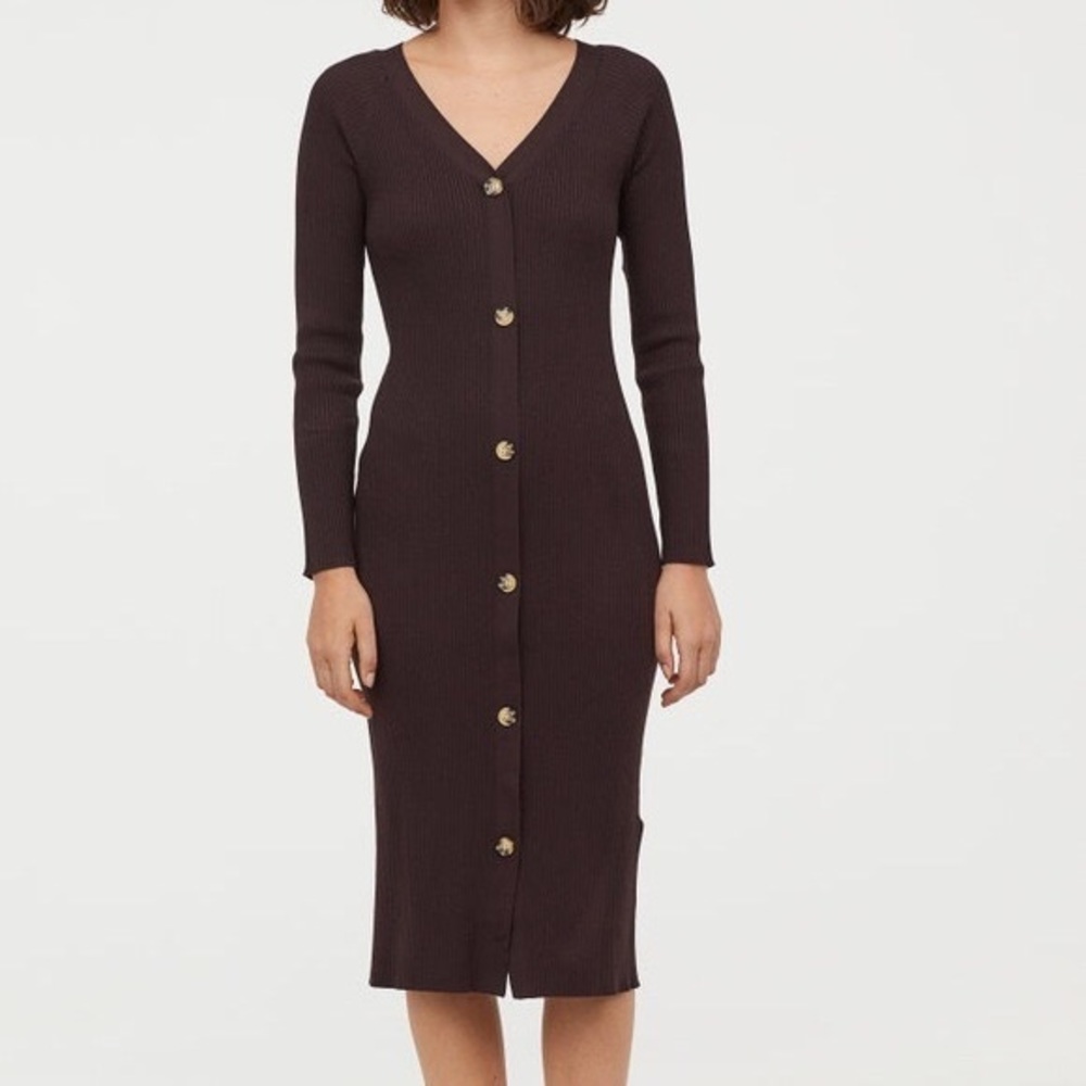 H&M chocolate Button Down Sweater dress NO FLAWS